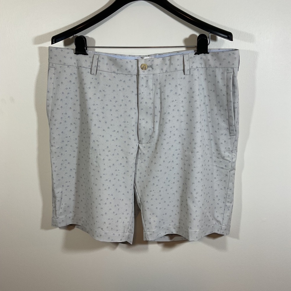 Peter Millar Salem Golf Carts Performance Shorts Mens 36 Grey All Over Print